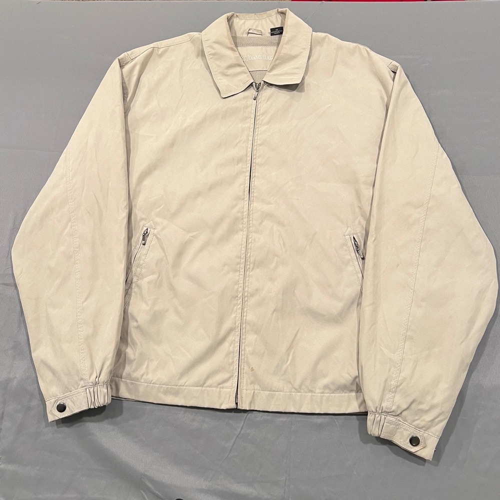St Johns Bay Mens XL Tan Harrington Jacket Full Zip Lightweight Windbreaker
